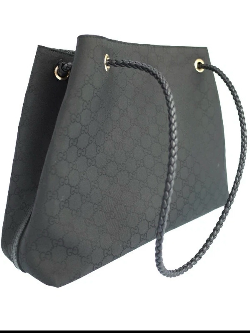Gucci Gifford Black GG Canvas Tote Bag with Braided Shoulder Straps - Picture 2 of 5